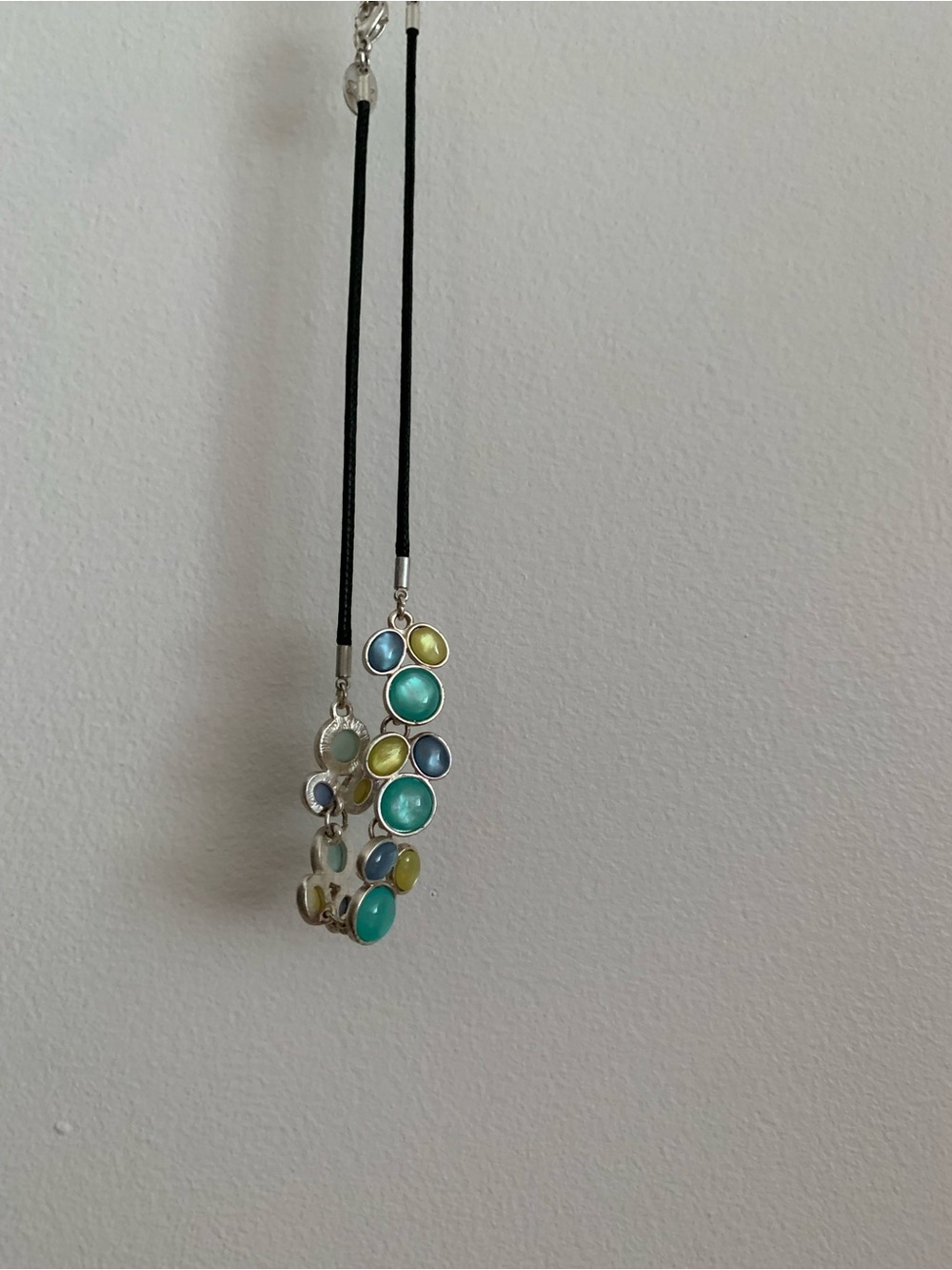 Vintage Silver / Multicolor Glass Cabochon Pendant Necklace - Women Jewelry